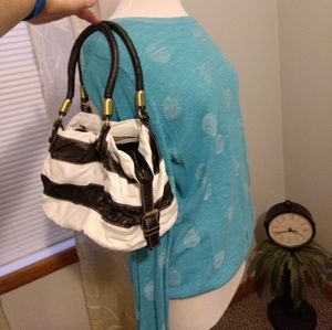 Striped Shoulder Bag Brown and White Faux Leather
